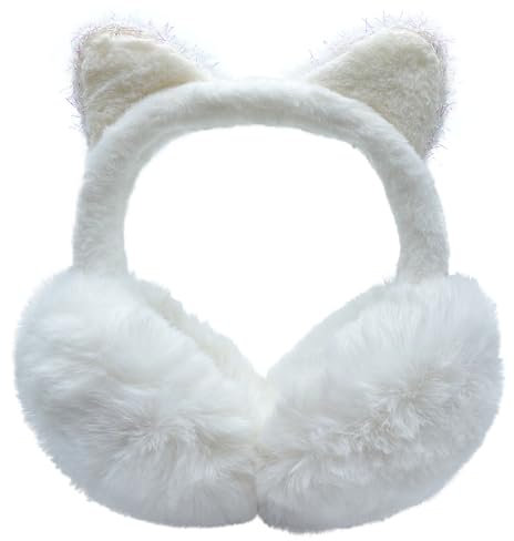 Bseical Ohrenwärmer Winter Kaninchen Ohrenschützer, Plüsch Für Den Winter, Süße Hase Muster Design, Verstellbar, Für Geburtstag Weihnachten Party Geschenk (A-White)