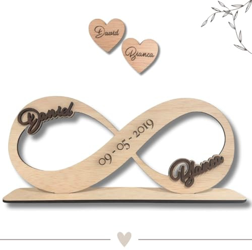 Amaisso® Regalo Original Pareja Aniversario - Infinito Personalizado con Nombres y Fecha en Madera para Bodas, San Valentin, Novios, Enamorados - Diseño Artesanal Ideal para Decoracion del Hogar