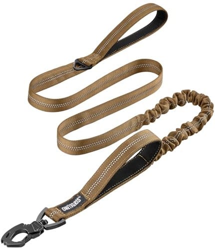 OneTigris Hundeleine 152cm-188cm, Bungee Jumping Design Leine Hund mit Tiger Zahn Metallclip und 2 Weiche Polsterung, Reflektierend Nylon Hundeleine Geeignet für Mittlere Große Hunde Braun