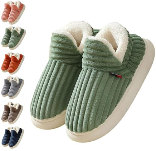 Pluffi Slipper Booties, Ankle Bootie Slipper Plush Warm Indoor Outdoor Shoes Comfy Fleece Lined Memory Foam, Anti-Slip Sole (Green, 36-37 UK)