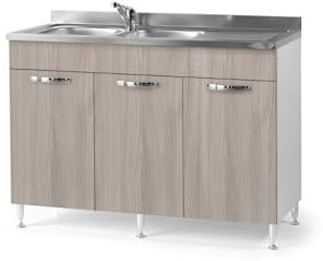 Linea Azzurra Sottolavello 120 Solo Mobile Cucina con 3 Ante in Legno Made in Italy H85xL120xP50 cm Facile da Montare (Vasca a Sinistra, Olmo)