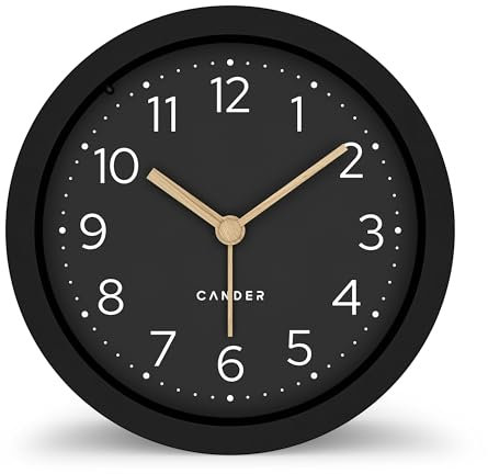 Cander Berlin MNU 2012 S Wecker lautlos ohne Ticken 12 cm analog batteriebetrieben schwarz modern Licht Holzzeiger Vintage