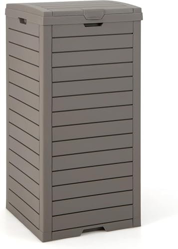 FANTASK Poubelle d'extérieur avec couvercle, bac à liquide extensible et poignée, 118 l, marron, poubelle étanche pour véranda, arrière-cour, terrasse