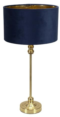 ValueLights | Maggie Gold Metal Candlestick Table Lamp with Navy Velvet & Gold Inner Shade | Table Lamps, Home Décor & Improvement Essential