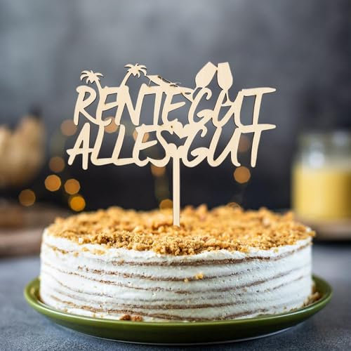 Gleevio Tortendeko Ruhestand aus Holz,RENTE GUT ALLES GUT Cake Topper,Rente Deko Torte,Ruhestanddeko Kuchen,Endlich Rentner Tortendeko,Ruhestand Tortenstecker für Mann Frau Retirement Party Deko