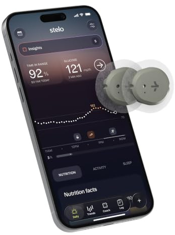Stelo Glucose Biosensor & App by Dexcom - A Leader in Continuous Glucose Monitoring (CGM). 24/7 Tracking & Personalized Insights to Reveal Patterns. 2-Pack (Up to 15 Days Each). iOS & Android.