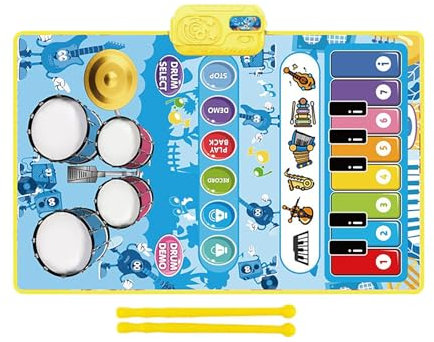 Musical Piano Teppich Toy, Klavier und Drum Matte, Kinderssensory Toy, farbenfrohe Designs und interaktive Geräusche, batteriebetriebene Tuch/PVC-Geschenk für kleine Kinder in Gelegenh