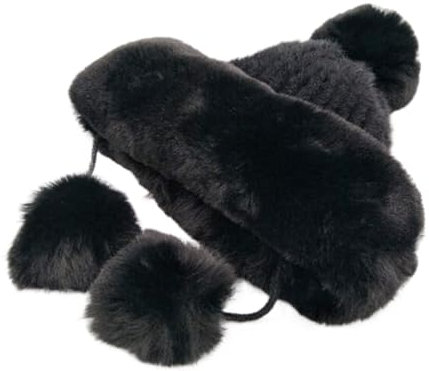 HDICUHNANU WintermüTze Unisex-Winter-Bombermützen, Warme Wintermütze, Damenmütze Mit Bommel WäRme Hut(Black)