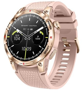 Knauermann SMART 3 (2025) Gold, Gesundheitsuhr Smartwatch mit Telefoniefunktion und SOS Funktion, AMOLED Display- BT Bluetooth, Schlafapnoe, Silikonband Rose, 14-24