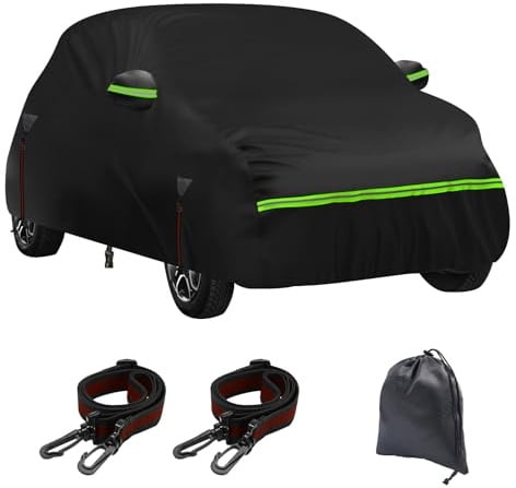 wasserdichte Autoabdeckung, kompatibel mit Smart Fortwo W451 2007–2014, 6 Schichten, Outdoor-Vollgarage für Sonne, Regen, UV, Staub, Schutz mit Türreißverschluss, winddichter Gurt