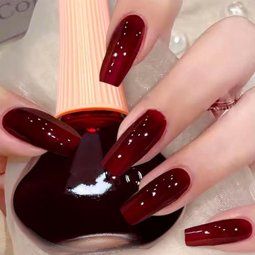 Schnell trocknend & Langanhaltend Einfarbiger Nagellack - Rot Wasserbasierte Nagellacke für DIY Nageldesign - Ohne UV Lampe Nail polish - Quick Dry ungiftiger Nagellack (Weinrot 12ML)