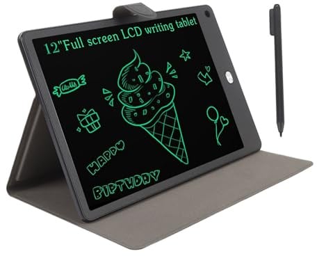 Wiederverwendbares LCD -Schreibblock, 12 -Zoll -Tablet Digital Drawing, mit Faltbarem PU -Fall, Einem Touch -Löschen und Schloss, Enthält Stiftstift für Arbeit oder Schule