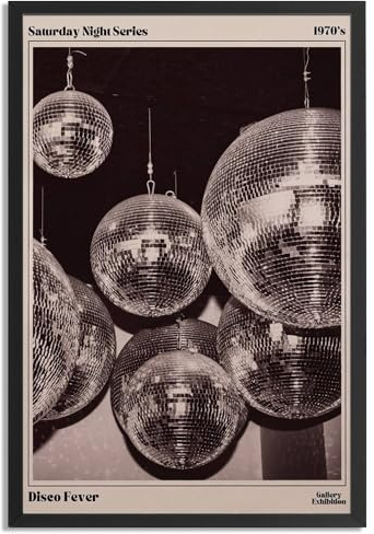 Trendige Luxus-Wandkunst, gerahmt, 70er-Jahre, Discokugel, Zeitungsbilder für adrette Mädchenwohnheim, dekorativ, flippig, modisch, feministische Leinwanddrucke, fertig zum Aufhängen, für Zimmer