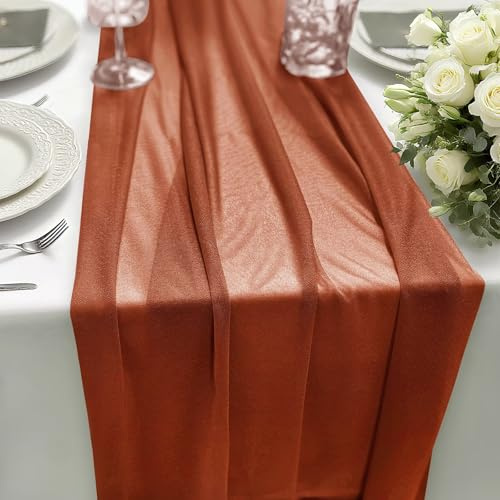 Chiffon Tischläufer Terracotta 70x300cm 1 Stück, Table Runner Stoff Tischdeko, dekoratives Tischband Hochzeit für Hochzeitsdeko, Tischdeko Geburtstag, Babyparty, Küche Tisch Dekoration Drinnen Urlaub