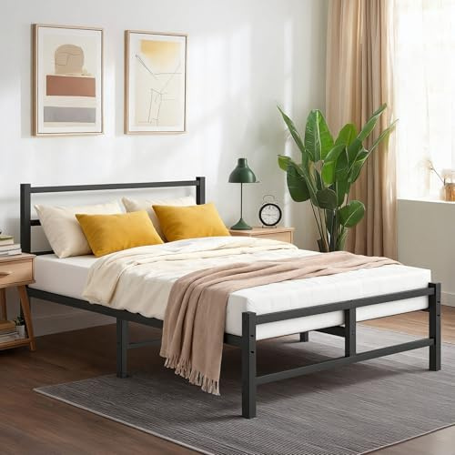 Frost IX Double Bed Frame, 4ft6 All Metal Slats Support Platform Bed Frame with Under-Bed Storage Space, Easy Assembly, Noise Free, No Box Spring Needed, Black