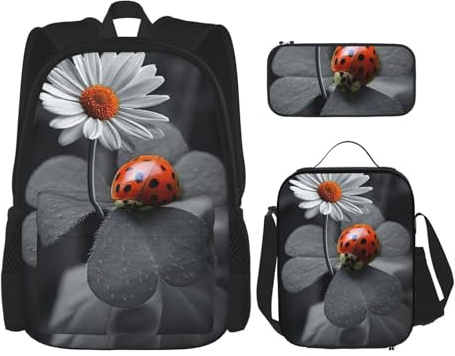 Pidgazdfgv Ladybug Daisy Rucksack für Kinder, Jungen, Mädchen, Lunchbox, Schule, Büchertasche, Set, Sekundarschüler, Studenten, Geschenk