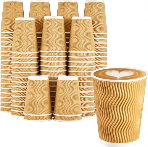 unbholkk Kaffeebecher Einweg, 75 stück 360ml Kaffeebecher Einweg, Gestreift Rutschfest Einwegbecher, Pappbecher Kaffee, Robust, auslaufsicher, für Kaffee, Tee und Erfrischungsgetränke