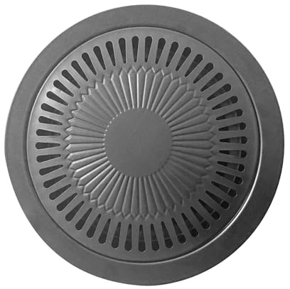 Tomedny Sartén para parrilla, estufa antiadherente, sin humo, para barbacoa, parrilla de hierro fundido, plancha redonda para barbacoa para asar en interiores y exteriores, fácil de