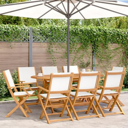 Hoopleep 8er Set Gartenstühle klappbar, Cremeweiß, Akazienholz, Stoff, 110 kg Traglast, für Terrasse, Balkon