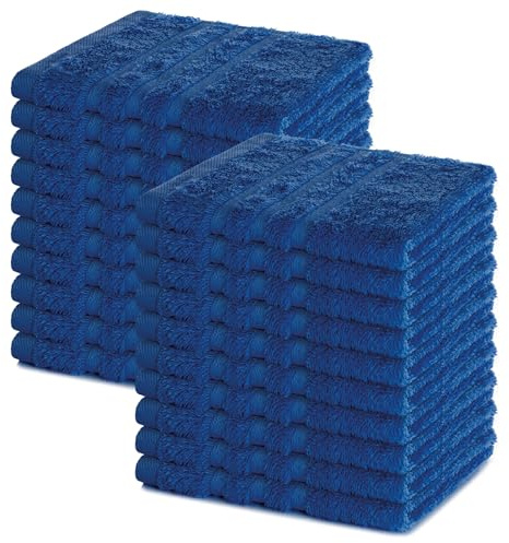 Lavea® Seiftuch 20er Set 30x30 cm, Royalblau | 100% Baumwolle, hochwertige Seiftücher und Gästehandtücher, saugstark, waschbar und strapazierfähig – Frottierserie Elena