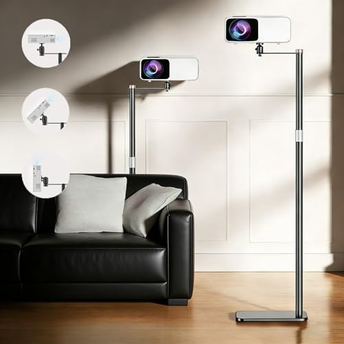 Strixorn Supporto metallico per proiettore con rotazione a 360°, divano contro la parete, portata fino a 5 kg, altezza regolabile 30 – 130 cm, supporto proiettore per casa, ufficio ed esterni
