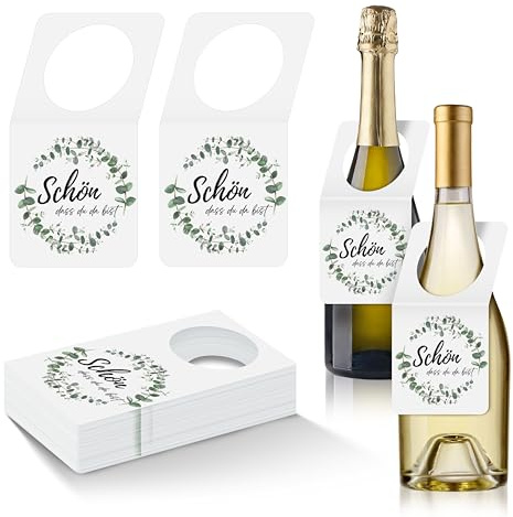 Yezirzax 50 Stück Schön Dass Du Da Bist Flaschenanhänger Gastgeschenke Hochzeit Taufe Geburtstag Tischdeko Für Wasserflaschen und Weinflasche