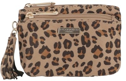 Petit Porte-Monnaie Similicuir Léopard Velouté Femme - Portefeuille Porte-Cartes 3 Couches - Pochette Multifonctionel - Lèger Tendance - Beige Taupe