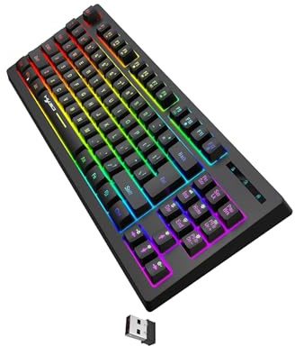 lmoikesz Ergonomic Wireless Keyboard 87 Keys With RGB Backlight Comfortably Support Different Gaming Styles .Support Lock For WIN Function. Wireless Gaming Keyboard Keycaps Office Notebook
