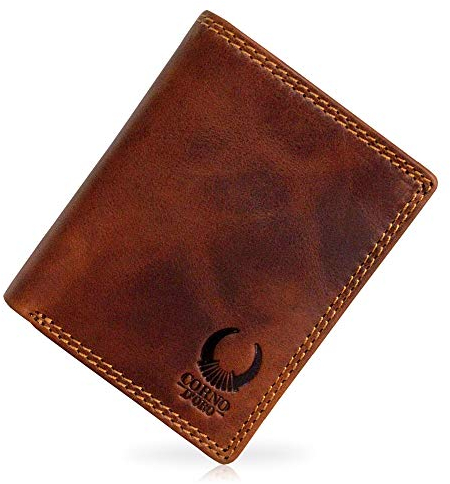 Leder Geldbörse Herren TÜV-geprüfter RFID Blocker I Geldbeutel Männer Hochformat I Vintage Portemonnaie braun im Geschenkbox Corno d´Oro 32010NC