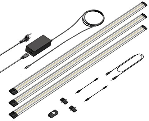 parlat LED Unterbau-Leuchte Siris, Bewegungsmelder, flach, je 90cm, je 963lm, warm-weiß, 3er Set