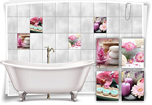 Medianlux Fliesenaufkleber Fliesenbild Blumen Orchidee SPA Wellness Aufkleber Deko Bad Fliesen Kerzen Badezimmer, 20x25cm fp5p12h-57609