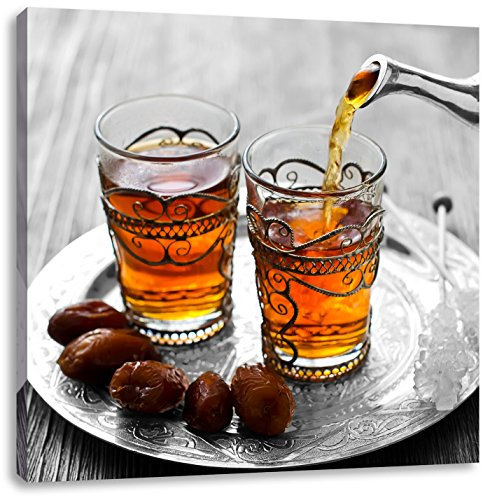 Pixxprint Arabischer Tee Schwarz, Weiß, Größe: 40x40, Leinwandbild Quadratisch, Wandbild, Kunstdruck, fertig bespannt