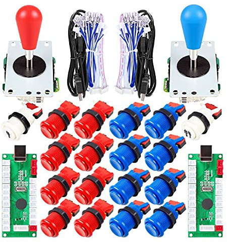 Avisiri 2 Player Arcade Joystick DIY Parts 2X USB Encoder + 2X Elliptical Joystick Hanlde + 18x American Style Arcade Buttons for PC, MAME, Raspberry Pi, Windows