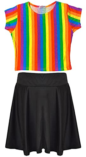 A2Z 4 Kids Girls Rainbow Crop Top and Skirt Set Colourful Striped Two Piece Outfit Set - Rainbow Crop & Skirt Set 13