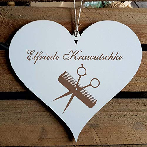 Schild Herz « Friseur » mit persönlicher Wunschgravur und Motiv Kamm & Schere - Deko Dekoration Türschild Name - Frisör Salon