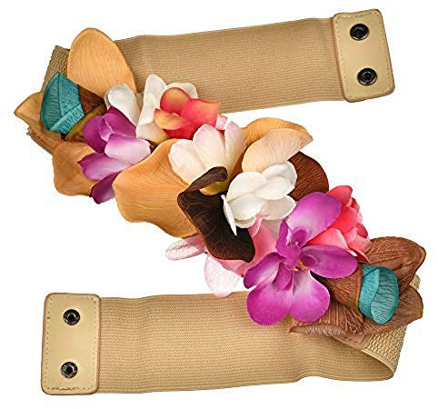 Ulalaza Cinturón Nupcial de Boda Elástico Ensanchado Con Flores Artificiales para Mujeres