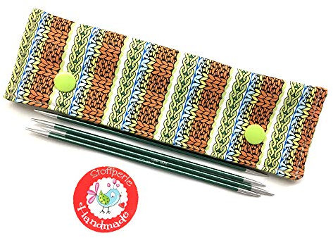 Nadelgarage/Needle Safe/Nadeltasche - für Nadelspiel 15cm - Strickoptik - braun/grün/blau