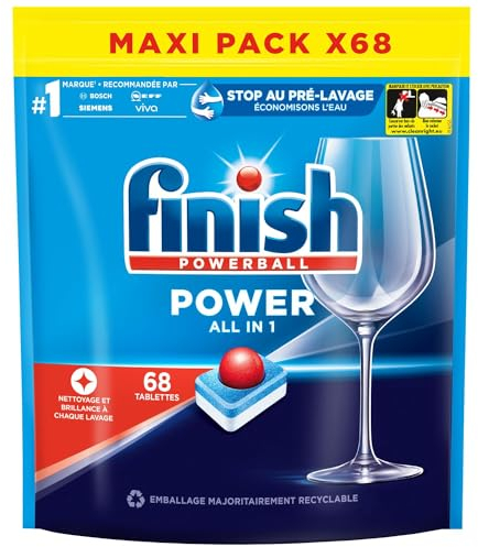 Finish Pastilles Lave-Vaisselle Powerball All in One Max - 68 Tablettes Lave-Vaisselle