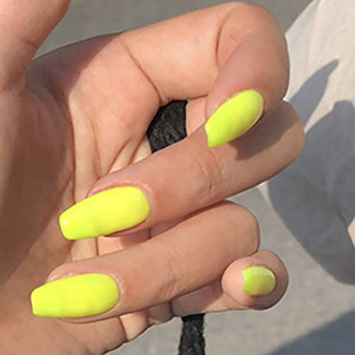 Brishow Coffin Matte Ballerina Acrylic Stick-On Nails - Artificial Full Cover Press-On Set, 24Pcs for Women and Girls (Yellow)