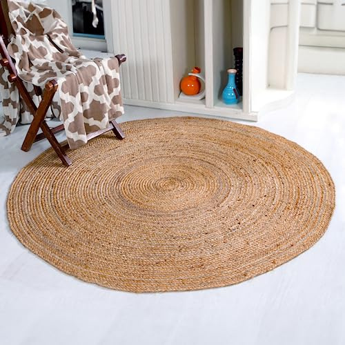 Second Nature Online Dhaka großer geflochtener runder Teppich handgewebt mit natürlicher indischer Jute, 120 cm Durchmesser