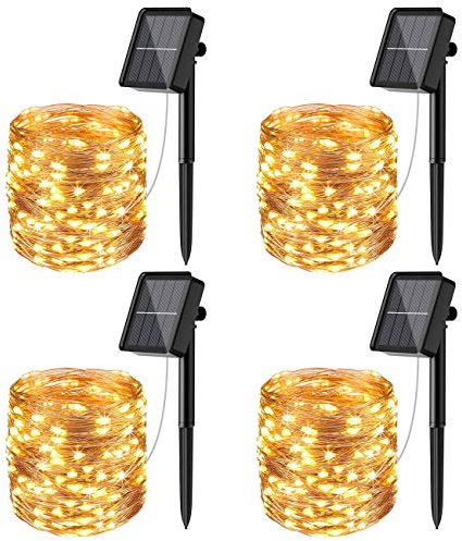 [4 Pack]Solar Fairy Lights Outdoor, 12m 120LED Solar String Lights Waterproof 8 Modes Copper Wire Decorative Solar Powered Garden Light for Tree Patio Tent Fence Summer Party Wedding Xmas (Warm White)