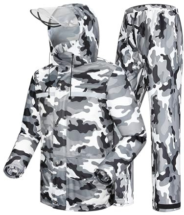 Coutyuyi Herren & Damen Regenanzug Reflektierender 100% Wasserdichter Anzug Outdoor Regenmantel Winddicht Regenjacke (L, Grau Camouflage)