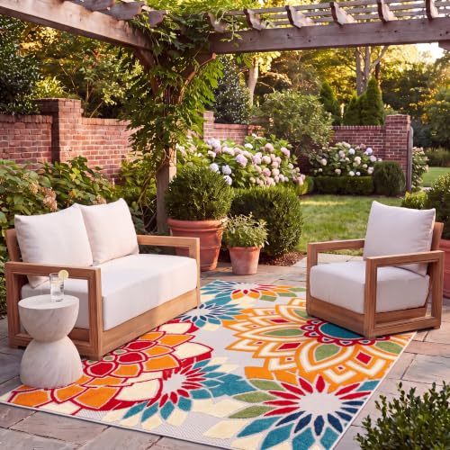 SAFAVIEH Modern Wohnzimmer, Esszimmer, Schlafzimmer - Cabana Collection, Mittlerer Stapel, Elfenbein und Orange, 135 X 196 cm