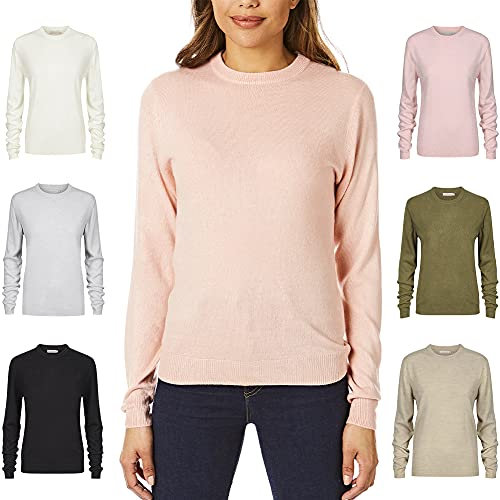 Light & Shade Womens Crew Neck Top Supersoft Knitted Jumper, Pink, L