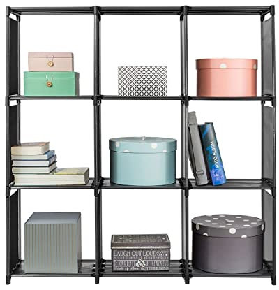 Floordirekt Faltregal Kare | Traglast: ca. 28 kg | Faltbares Regalsystem mit 9 Fächern | Schwarz | 160 x 30 x 110 cm (Schwarz)