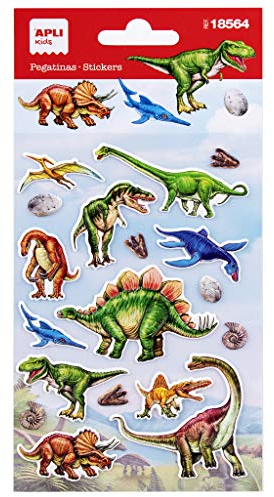 APLI Kids 18564 Dinosaurier-Aufkleber, 1 Bogen mit 18 Permanentklebern für Scrapbooking, Dekoration, DIY (18564)
