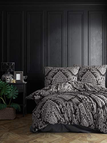 ZIRVEHOME Bettwäsche 155x220 cm. 2 teilig Set. Anthrazit, Baumwolle Bettbezug, Majeste