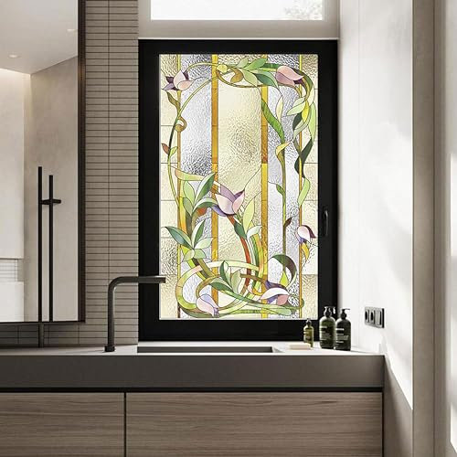 Fensterfolie mit Ranken-Ästen, Orchideen, Sichtschutz, statisch, Fensteraufkleber, Frost, Fensteraufkleber, UV-blockierend, Hitzeregulierung, für Zuhause/Büro, 80 x 100 cm