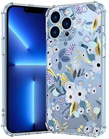 Jefonha Kompatibel mit iPhone 13 (6,1 Zoll) Crystal Clear Schutzhülle Leicht Weich Verstärkung Stoßfest Cover Niedlich Lila Blume