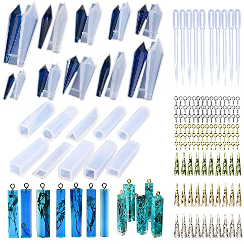 Allazone 71 Pieces Silicone Mould Casting Mould, 20 Pieces Pendulum Crystal Jewellery Silicone Mould Resin Mould and Mould Accessories for Making Crystal Necklaces Pendants and Earrings